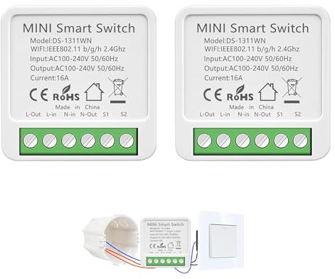 2 Pièces Alexa Interrupteur Connecté, Interrupteur Wifi Smart Life, 2.4Ghz Interrupteui Intelligent, Compatible avec assistants vocaux, Smart Life, Tuya, 16A Mini Alexa Switch avec Minuterie