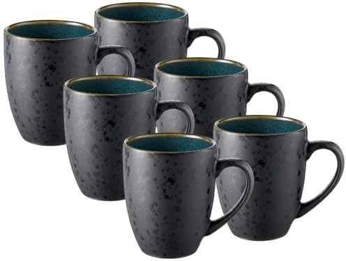 BITZ Becher mit Henkel matt Black/Shiny Green 0,3 l Set6