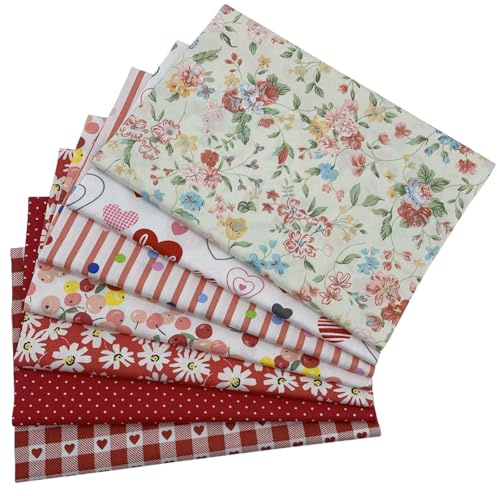 EDGEAM Bomullstyg, metervara, tygpaket, lapptäcke, tyg, bomull, tyger för sömnad, 7 stycken, 50 x 45 cm, för sömnadsmaterial, gör-det-själv-hantverk, scrapbooking (röd, 50 x 45 cm)