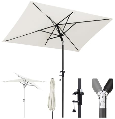 Sekey 200 × 125 cm parasoll balkong, parasoll rektangulärt med hållare parasollhållare för balkong, terrass och trädgård, vindtät lutbar UPF 50+