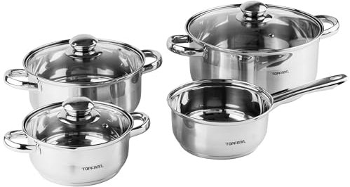 7 Teilig Edelstahl Induktion Topfset Topf Töpfe Kochtopf Glasdeckel Kochtopfset