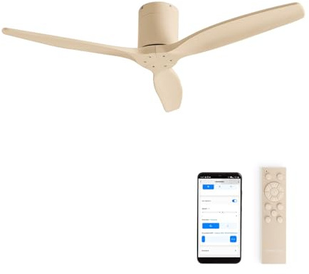 CREATE / WINDCALM M/Ventilador de techo ABS arena con Wifi y mando / 40W, Silencioso, Ø132 cm, 6 velocidades, temporizador, función verano-invierno