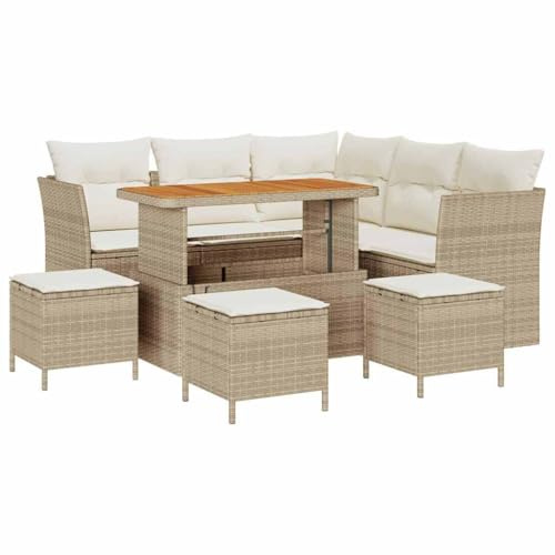 vidaXL Gartensofa-Set 9 pcs Beige Poly-Rattan, Garten und Terrasse, minimalistisches Lounge-Set, Robustes Rattan-Sofa, gemütliche Gartenmöbel, Entspannen pur