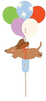 Dachshund Birthday Cake Topper with Balloons, 9 x 17 cm, Decorative Party Accessory