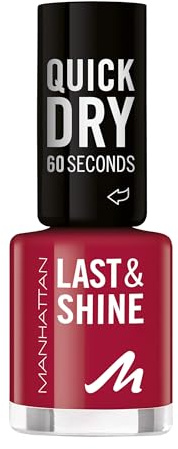 MANHATTAN Last & Shine schnelltrocknender Nail Polish, veganer & tierversuchsfreier Nagellack, langanhaltend, ultraglänzendes Finish, 8ml, Fb. 660 Bite My Lip