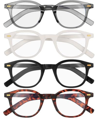 Zuimei 4 Pieces Reading Glasses for Womens Mens, Blue Light Blocking Glasss Ladies Reading Glassses Lightweight Large Readers Glasses for Women and Men, +1.5