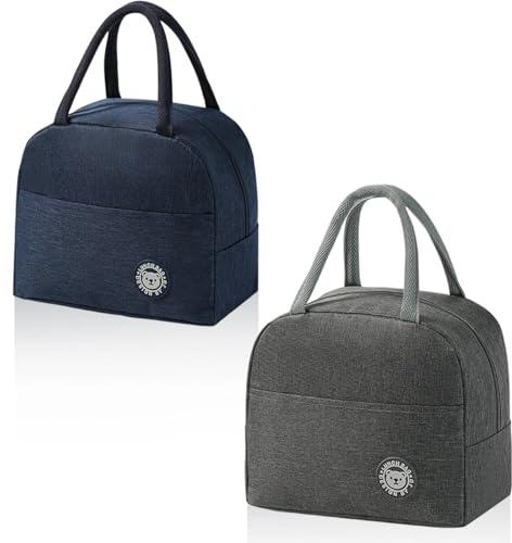 AMONENZ 2 Piezas Bolsa Termica, Gris y Azul Tibetano Bolsa de Almuerzo, Durable Bolso Termico Comida Trabajo con Bolsillos Laterales, para Oficina, Hogar, Escuela