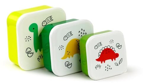 eMKay® Dinosaur Lunch Box Set of 3 – Stackable Food Storage Containers (350 ml/550 ml/800 ml) | BPA‑Free Polypropylene Snack Pots – Nesting Lunchboxes for Kids & Adults