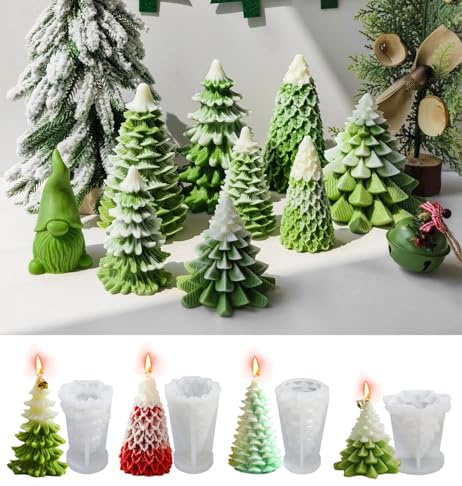 4 Stück Weihnachten Kerzenform Silikon,Silikonform Tannenbaum,Weihnachtsbaum Kerzenform,Gießform Tannenbaum, Silikonformen Gießformen Tannenbaum,Silikonformen Gießformen Weihnachten,für DIY Seife
