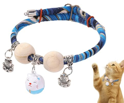Fyrdyn Cat Collar - Cedar-Bead Kitten Collar with Bell - All-Day Wear Animals Adjustable Necklace Aesthetic for Photography Training Travel Walking Holiday Yard