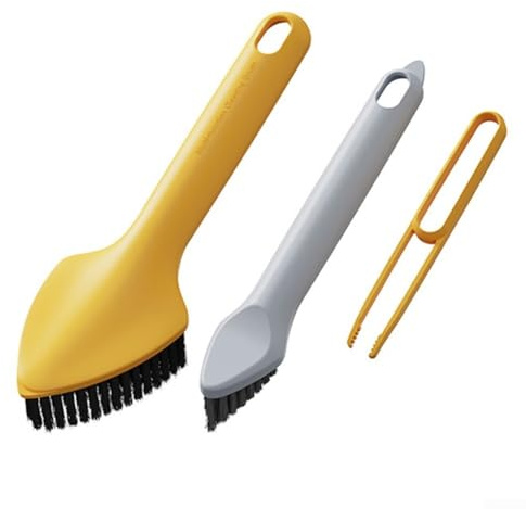 Cepillo de limpieza para el hogar con mango largo y diseño en forma de V para suciedad persistente (amarillo)
