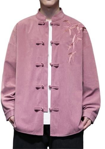 KBOPLEMQ Giacche in corda per uomini Tang-Abiti Giacche casual cappotti patchwork ricamati Stile cinese Camicia Tang Abito Hanfu Top tradizionale cinese con colletto a montante Manica lunga, O rosso