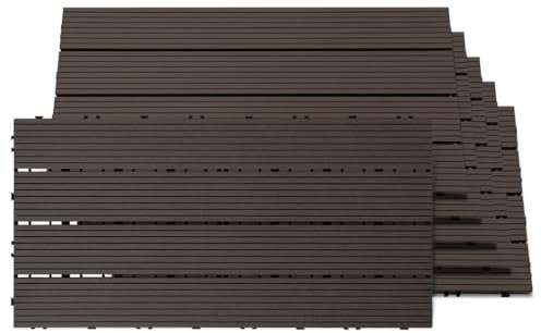 Jaxguom Lot de 60 dalles de terrasse WPC - 30 x 60 cm - Dalles de jardin, avec système à clic - Imperméables - Pour 10 m² - Café