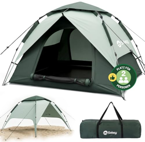 Sekey Tienda de campaña Pop Up para 2 personas, 2 en 1, tienda de campaña con interior o tienda de playa, sin tienda interior, montaje rápido, automático, resistente al agua, PU3000 UPF50+, color