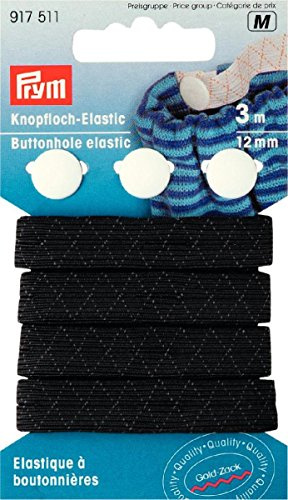 Prym Knopflochgummi mit 3 Knöpfen 12mm schwarz