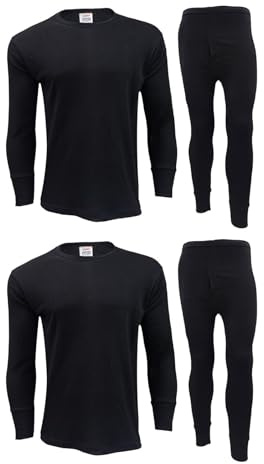 Gaffer Mens Thermal Sets 2 Pack Long Sleeve Tshirt Johns Bottoms T Shirt Ski Wear Black XX-Large 2XL XXL