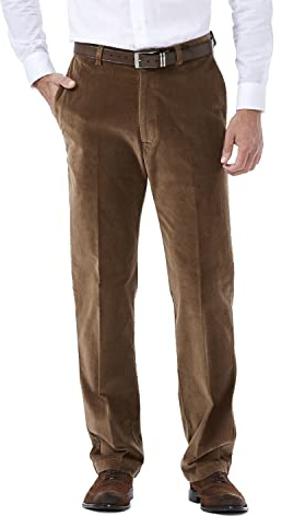 Haggar Pantalon décontracté en Velours côtelé pour Homme, Taille Extensible, Coupe Classique et Droite, Devant Plat, Camel, 44W x 30L