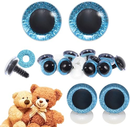 celloexpress 30mm Blue 3D Glitter Eyes with Plastic Backs - Sparkle Safety Eyes for Soft Toy Teddy Bear Animal Making (Pack of 1 Pair)