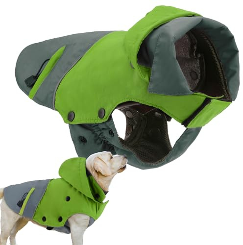 PETLOFT Hundewinterjacke, Reflektierende Hundewinterjacke Winddicht Warme Fleecejacke für Draußen mit Herausnehmbarem Fleecefutter (L, Grün)
