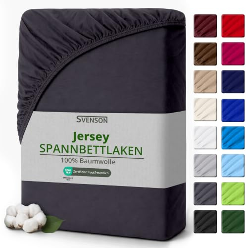Svenson Lenzuolo con angoli elasticizzati, in jersey, 100% cotone, 200 x 220 cm, colore: nero