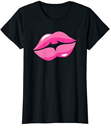Damen 80s & 90s Motto Kussmund Lippen Motiv Vintage Pink T-Shirt