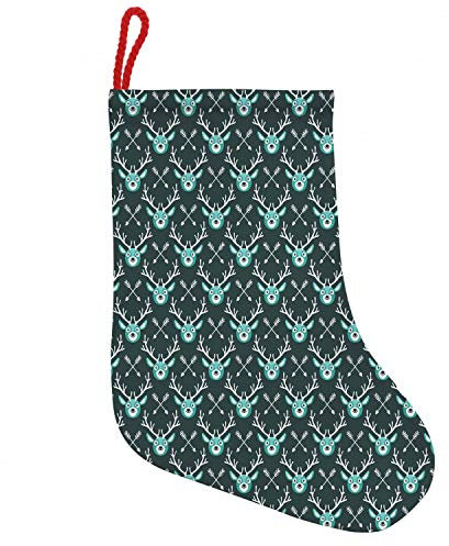 ABAKUHAUS Hirsch Hängende Nikolausstiefel Weihnachtssocken, Antlers von Rentiere Arrows, Weihnachtsstrumpf zum Aufhängen, 25x35cm, Dunkelgrün Weiß