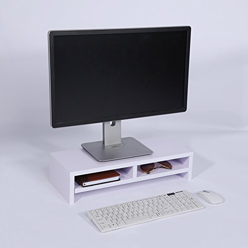 Monitorständer Holz, Bildschirmständer PC Laptop Screen Riser Verstellbares Holzregal Ergonomischer Monitorerhöhung Bildschirmerhöher Monitor Schreibtischaufsatz Schreibtischorganizer Lila Weiß