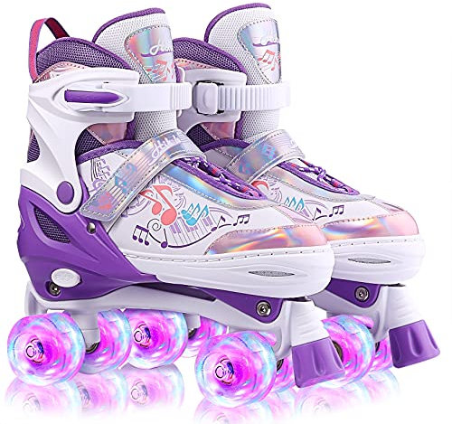 Hikole Rollschuhe Mädchen Verstellbar Roller Skates Für Anfänger Atmungsaktiv Rollschuhe Kinder 30-33 Bequem Rollschuhe Mädchen 36
