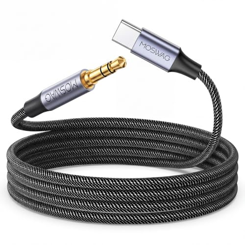 MOSWAG Câble Jack USB C vers 3.5mm Audio Auxiliaire Stéréo 2M Nylon Tressé | Adaptateur USB-C vers Prise Jack pour Écouteurs Casque Compatible avec iPhone, iPad, Samsung Galaxy, Mac, Google, Huawei