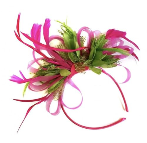 Caprilite Fuchsia and Green Feather Hair Fascinator Headband Wedding and Royal Ascot Races Ladies