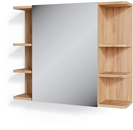 Vicco Badspiegelschrank Fynn, Eiche, 79.6 x 64 cm | mit Spiegel und offenen Ablagen zur Wandmontage