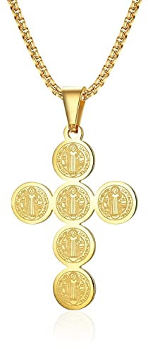 Skcess Men Necklace, Herren Schmuck Kette Goldkette Kinder Kreuz Edelstahlkette Herren Halskette mit Anhänger Länge 60cm Liebesgeschenke für Männer