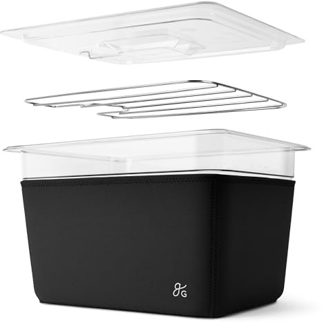 Greater Goods Sous Vide Container 12 Qt with Stainless Steel Rack, Insulation Sleeve, and Lid, (Onyx Black)