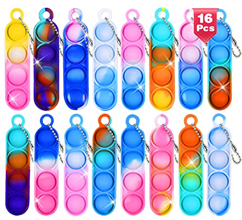 Ainiv 16PCS Mini Pop Push It Fidget Jouet Porte-clés, Coloré Silicone Squeeze Pop Bubble Fidget Bulk Jouets Sensoriels, Poppet Bubble Stress Soulagement de Anxiété Jouets pour Autisme, Enfants Adultes