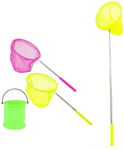 JZK 2X Juego Red Pesca pequeña y Cubo para niños, Red Pesca para niños Extensible Mango Largo con Mango telescópico para Estanque y Piscina de Roca, Red para atrapar Insectos/Mariposas para niños