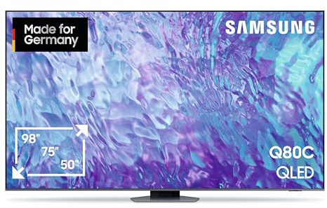Samsung QLED 4K Q80C 98 Zoll Fernseher, Direct Full Array, AI Neural Quantum Prozessor 4K, Real Depth Enhancer, Smart-TV, KI TV, GQ98Q80CATXZG, Deutsches Modell [2023]