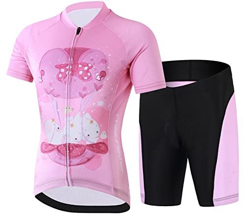SXSHUN Kinder Jungen Radtrikot Mädchen Fahrrad Trikot Radhose mit Sitzpolster Kurzarm Radshirt Radsport Anzüge
