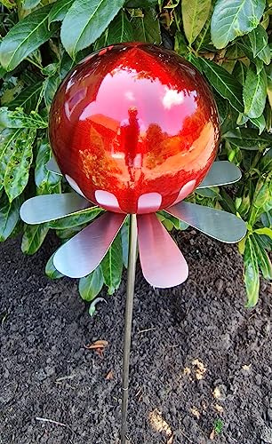 Jürgen Bocker Garten-Ambiente Blütenzauber Rotterdam Rosenkugel 15 cm Edelstahl Gartenstecker Deko mit Stab 80 cm (rot matt)