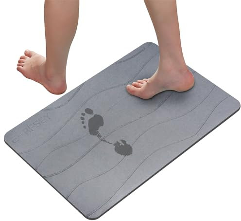 E-RFSEY Diatomite Stone Tapis de Bain en Pierre, antidérapant, Super Absorbant, à séchage Rapide, Naturel, Facile à Nettoyer (Gris-3)