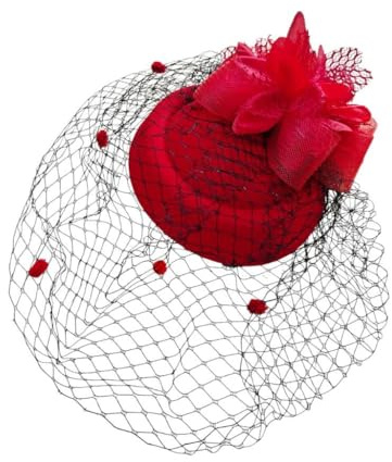 Ro Rox Netzschleife Fascinator Hut Perlen Vintage Retro Pinup 40er 50er Hochzeit, Rot, Einheitsgröße