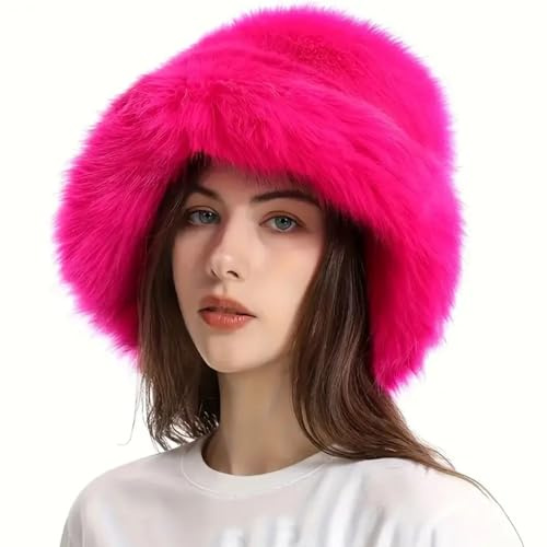 Coole Wintermütze, superflauschig, Kosaken-Stil, dickes Fuax-Fell, Fischerhut, Ski, Fuchsia, fuchsia, M/Einheitsgröße