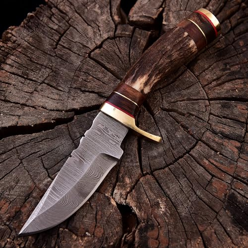 Damast Messer Damaszener Stahl Jagd Knife Damascus Hunting MAQ2077