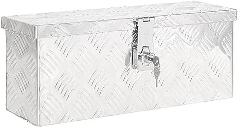 Homgoday Aufbewahrungsbox Werkzeugbox Transportkiste Transportbox Staukasten Werkzeugkasten Aufbewahrungskoffer Alubox Metallbox mit Deckel und Griff Silbern 50x15x20,5 cm Aluminium