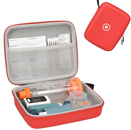 Klawdsky Hard Travel Case for Asthma Inhaler, Inhaler Spacer Case for Kids and Adults, Masks, Red (Bag Only)
