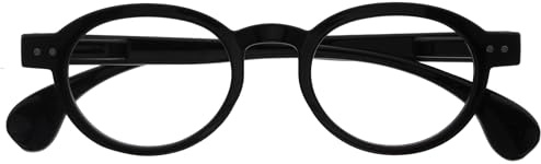 OPULIZE OCA Lesebrille - Moderne Runde Retro-Fassung - Schwarz Glänzend - Herren Damen - Federscharniere - R54-1 - +2.00