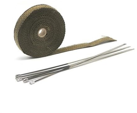 Bande Thermique Echappement Enveloppe d'échappement de moto Bouclier thermique Bouclier Isolation de ruban thermique Isolation de tuyau en fibre de verre avec attaches en acier inoxydable 5cm * 5M / 1
