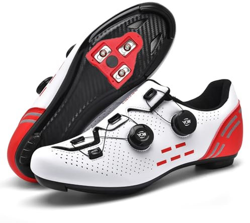 JiuQing Herren-Fahrradschuhe Kompatibel Mit Peloton SPD Delta Cleats Indoor Outdoor Road Riding Bike-Schuhen,Rot,46 EU