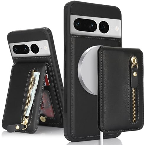SailorTech Google Pixel 7 Pro Phone Case with credit card Holder, Google Pixel 7 Pro Case with Kickstand credit card Slots Wallet Detachable 2-in-1 Zipper Case - Black