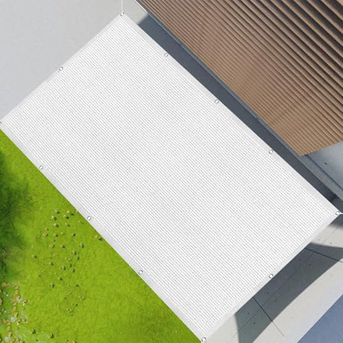 Tenda a Vela Ombreggiante Quadrata 5 x 9.5 m Rettangolo Protezione Raggi UV Antivento con Occhielli Telo Ombreggiante Vela Giardino per Serra Giardino e Balcone, Bianco