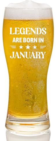 Joymaking Beer Glass for Men - Legends Born in January, Birthday Present for Him Who Has Everything, Unique 15oz Gift